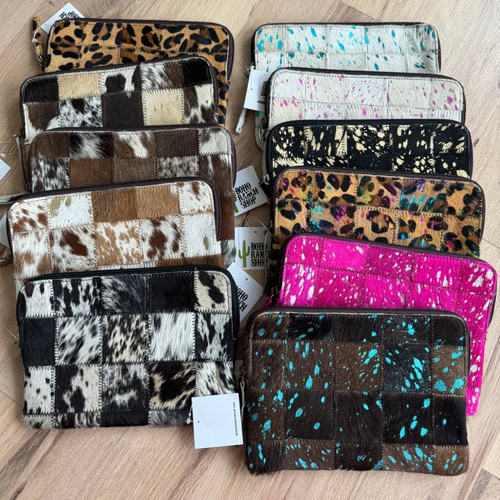 Boho Ranch Shop - Wholesale Makeup/Cosmetic Bag - Cowhide Pouch Bag Genuine travel Makeup Wallet Clutch