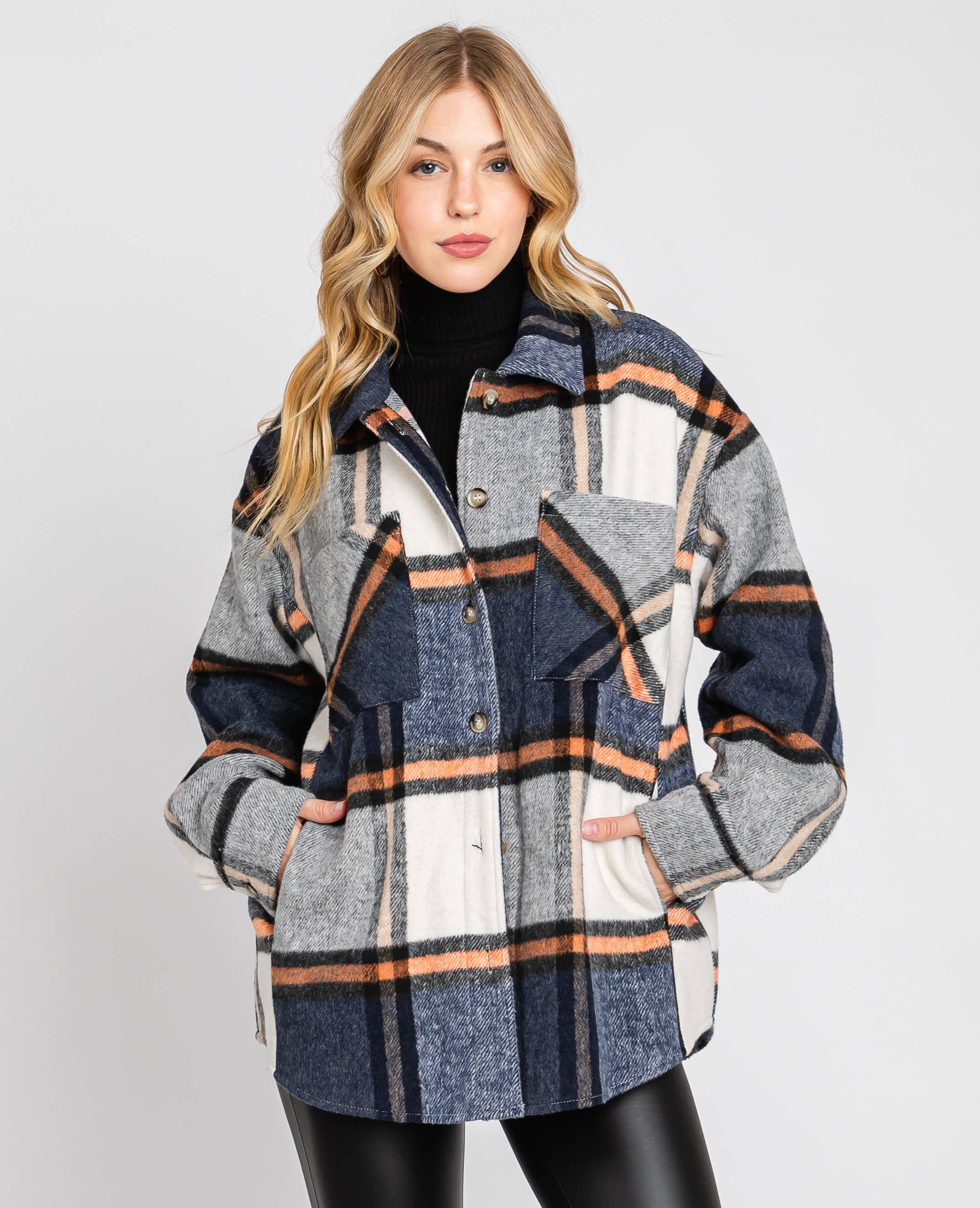 ELLEBORN - Wholesale Shirt Jacket/Shacket - Women's - Plaid Button Down Jacket 3410T-A11