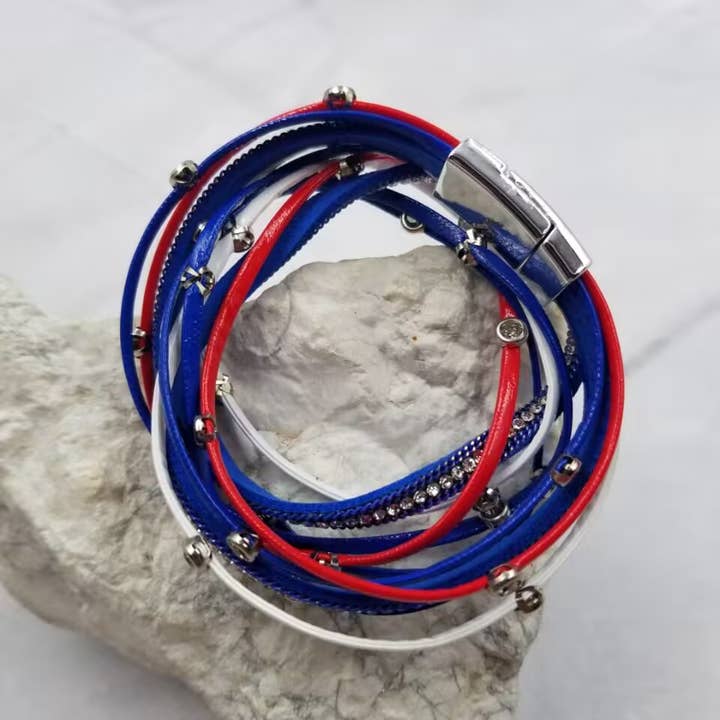 The Pretty Jewellery – Engroshandel Armbånd – Patriotisk lagdelt læder magnetisk Wrap armbånd2