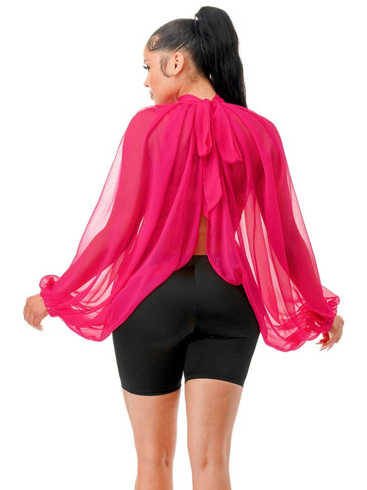 Boswell - Wholesale Blouse - Women's - Long Sleeve Sheer Organza Blouse3