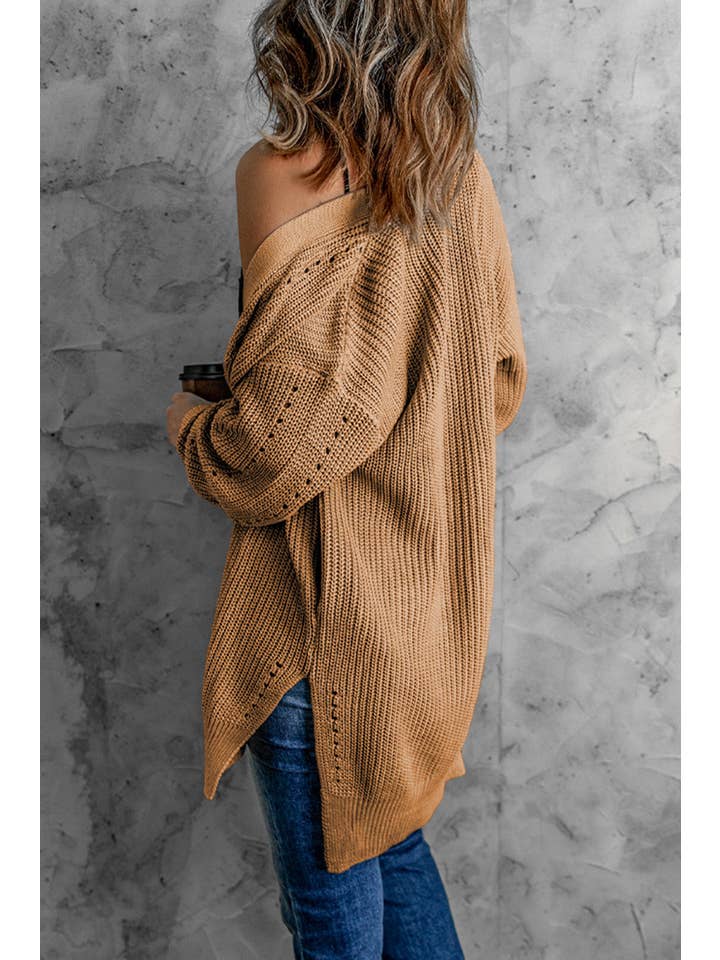Apricot Hollowed Knit Side Slit Cardigan for wholesale on Faire