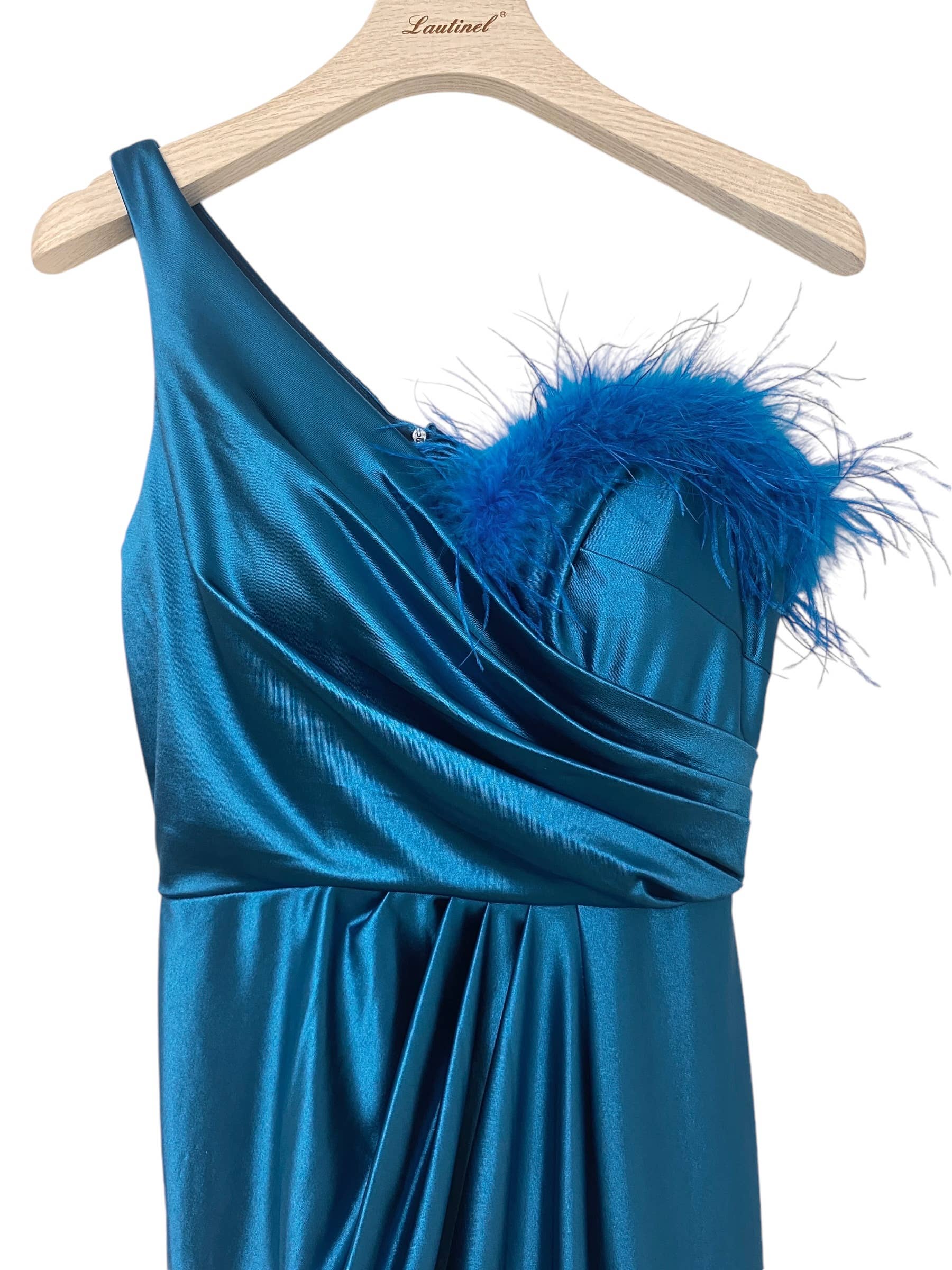 Lautinel - Vendita all'ingrosso Abito da sera - Donna - Vestito da sera asimmetrico con spacco e piume R188112