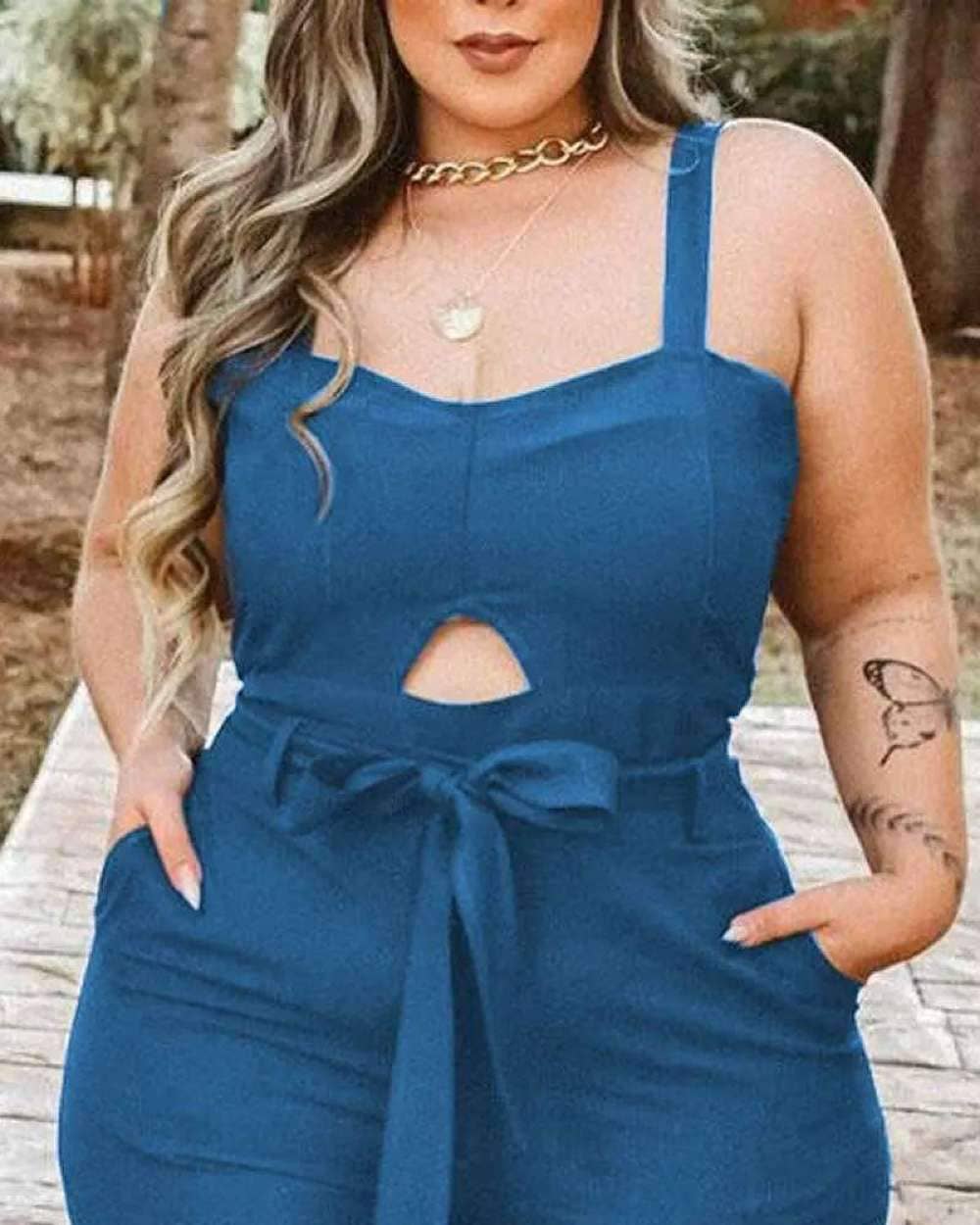 BLUE stylish plus size wide leg jumpsuit for wholesale on Faire2