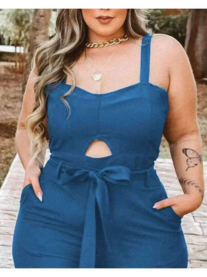 BLUE stylish plus size wide leg jumpsuit for wholesale on Faire2
