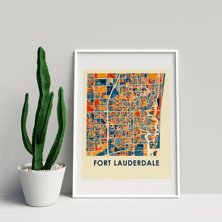 8" x 10" Prussian Fort Lauderdale Map Print - Chroma Style for wholesale by ILIKEMAPS