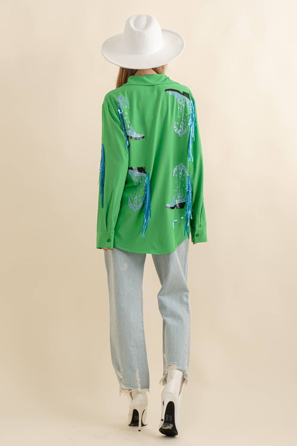 Blue B - Wholesale Button Down Shirt - Women's - 32615T - Western Cowboy Fringe Boots Shirt5