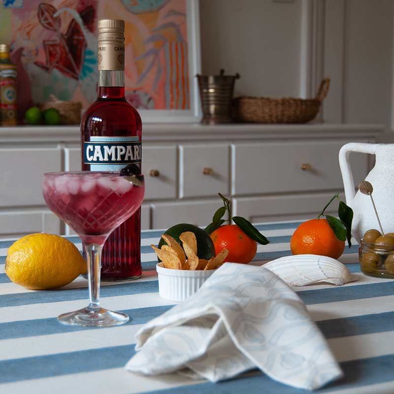 Evie and Skye Limited – wholesale Tablecloth – Riviera Striped Rectangle Tablecloth Ruffle - Blue1