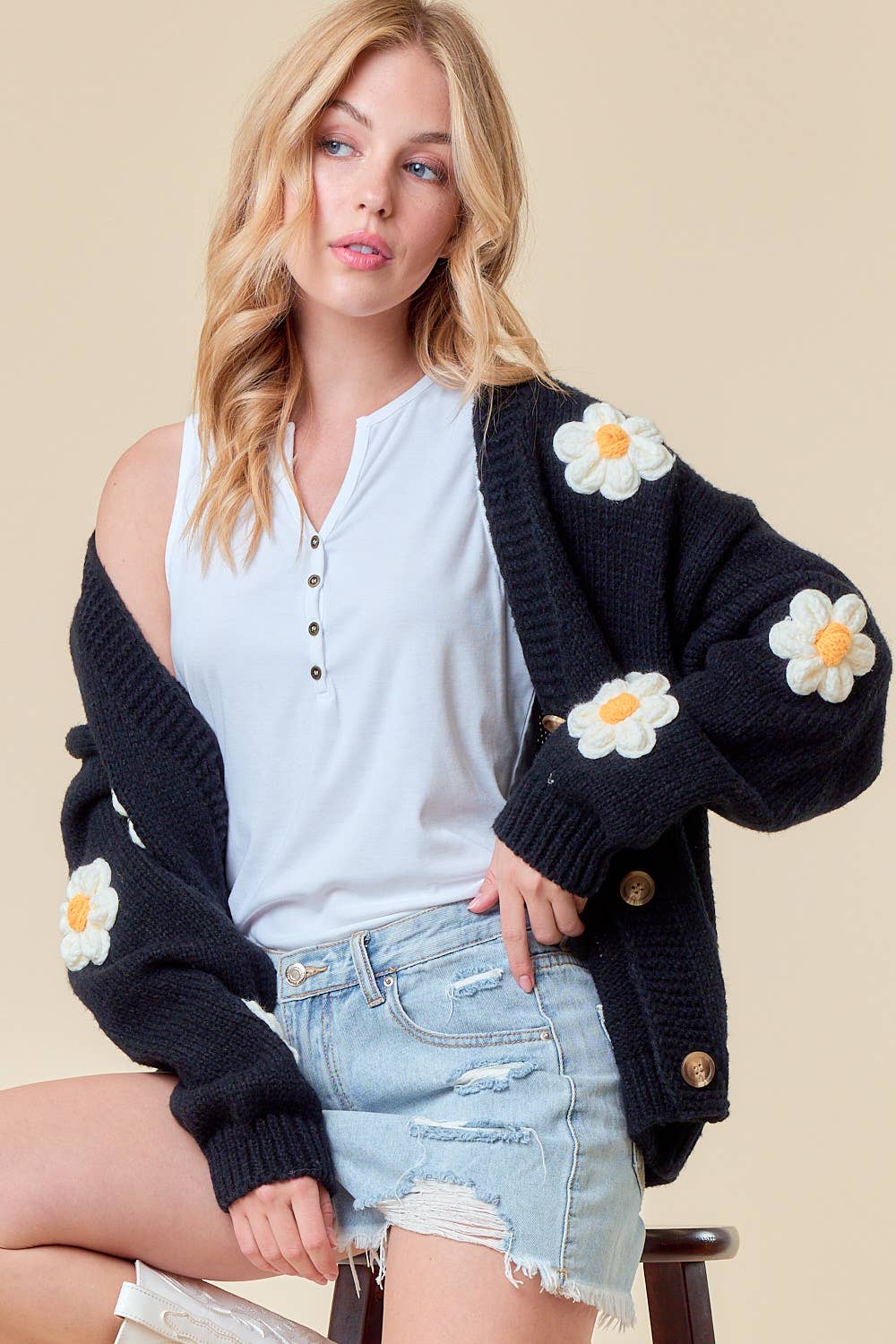 Fall And Winter Sweaters for Women 2023 Daisy Cardigan Sweaters Button Down  Sweater Cardigan Flower Print Sweater Knit Cardigan Top Women Sweaters