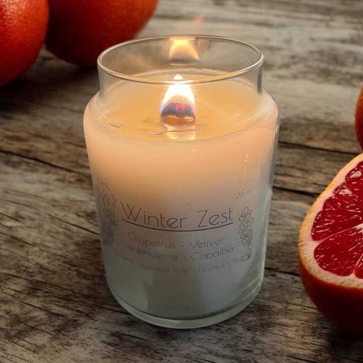 Winter Zest 26 oz. Essential Oil and Wooden Wick Candle for wholesale by Safe Scents Shop