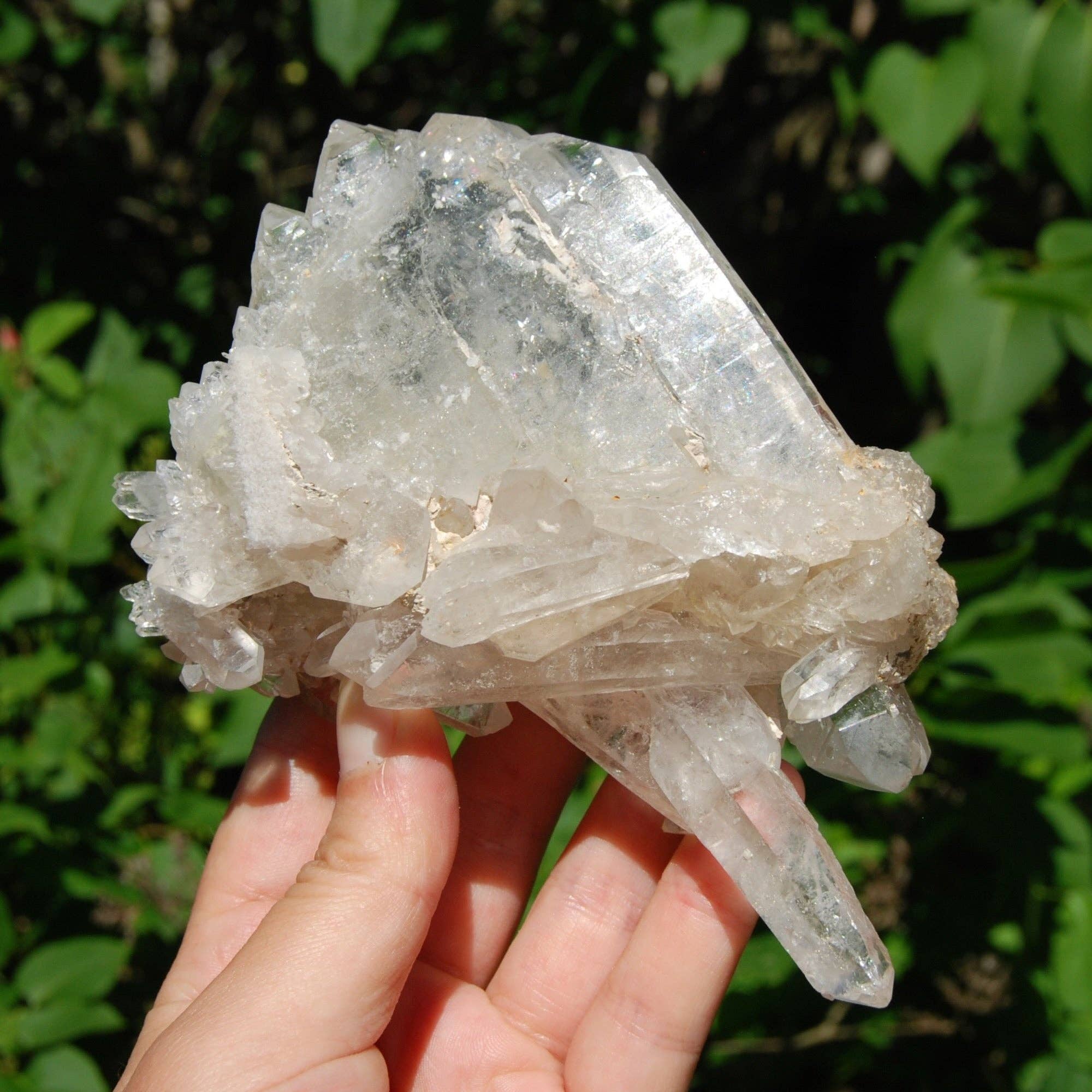 Caspar Curiosities - Wholesale Spiritual Stone/Crystal - 5.75in Ornate DT ET Clear Quartz Crystal Stacked Tabby Chain1