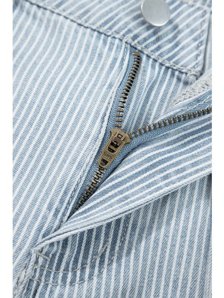 Stripe Denim Button Flap Pocket Cuffed Hem Jeans for wholesale on Faire6