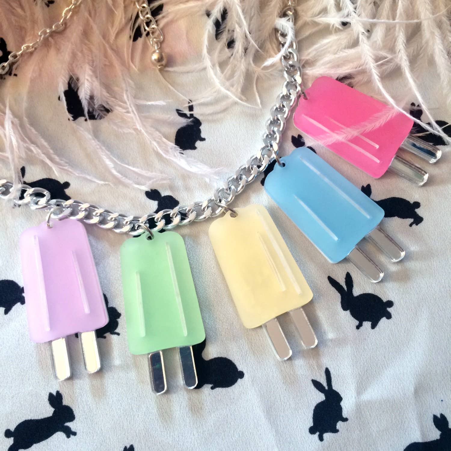 I'm Your Present - Wholesale Pendant/Charm Necklace - Pastel Ice Pop Popsicle Charm Necklace, Laser Cut Acrylic, Plastic Jewelry4