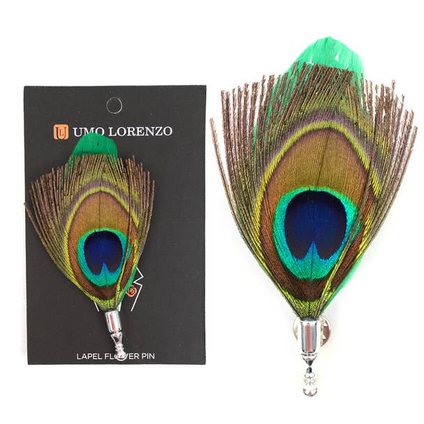 Selini New York - Wholesale Lapel Pin/Button - Men's  Peacock Feather Clutch Back Lapel  Pins1