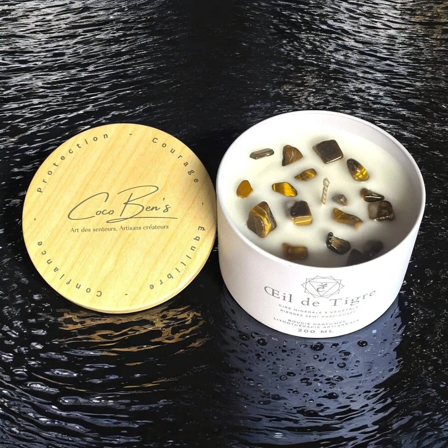 CocoBen's - Wholesale Jar/Filled Candle - Lithotherapy Candle - Tiger's Eye - 200 ML0