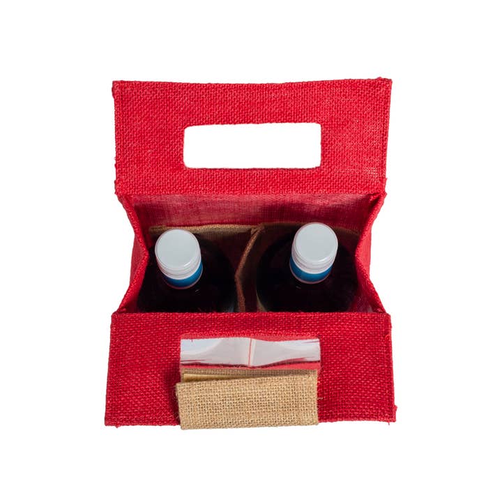 Everything Bags Inc - Wholesale Wine gift bag - Red 2 and 3 Bottle Burlap Wine Bottle Bag with Window3