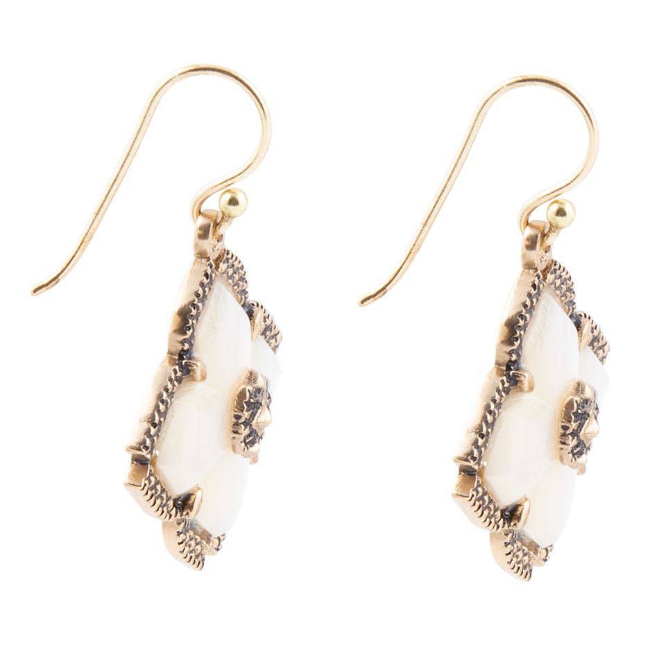 Barse Jewelry - Wholesale Dangle Earrings - White Mother of Pearl Maltese Cross Golden Drop Earrings2