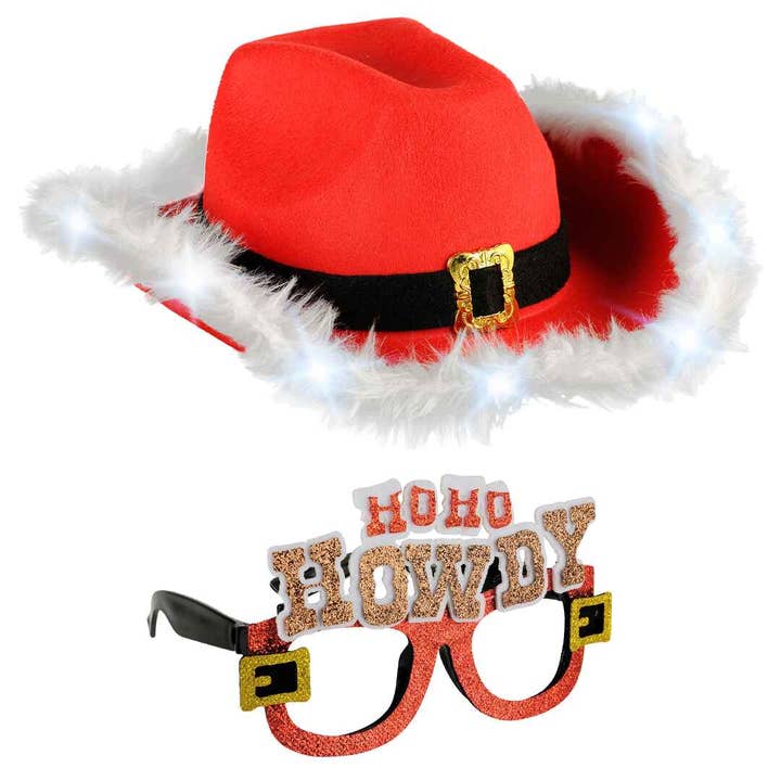 Funcredible - Wholesale Cowboy Hat - Women's - Light Up Christmas Cowgirl Hat for Women with Glasses