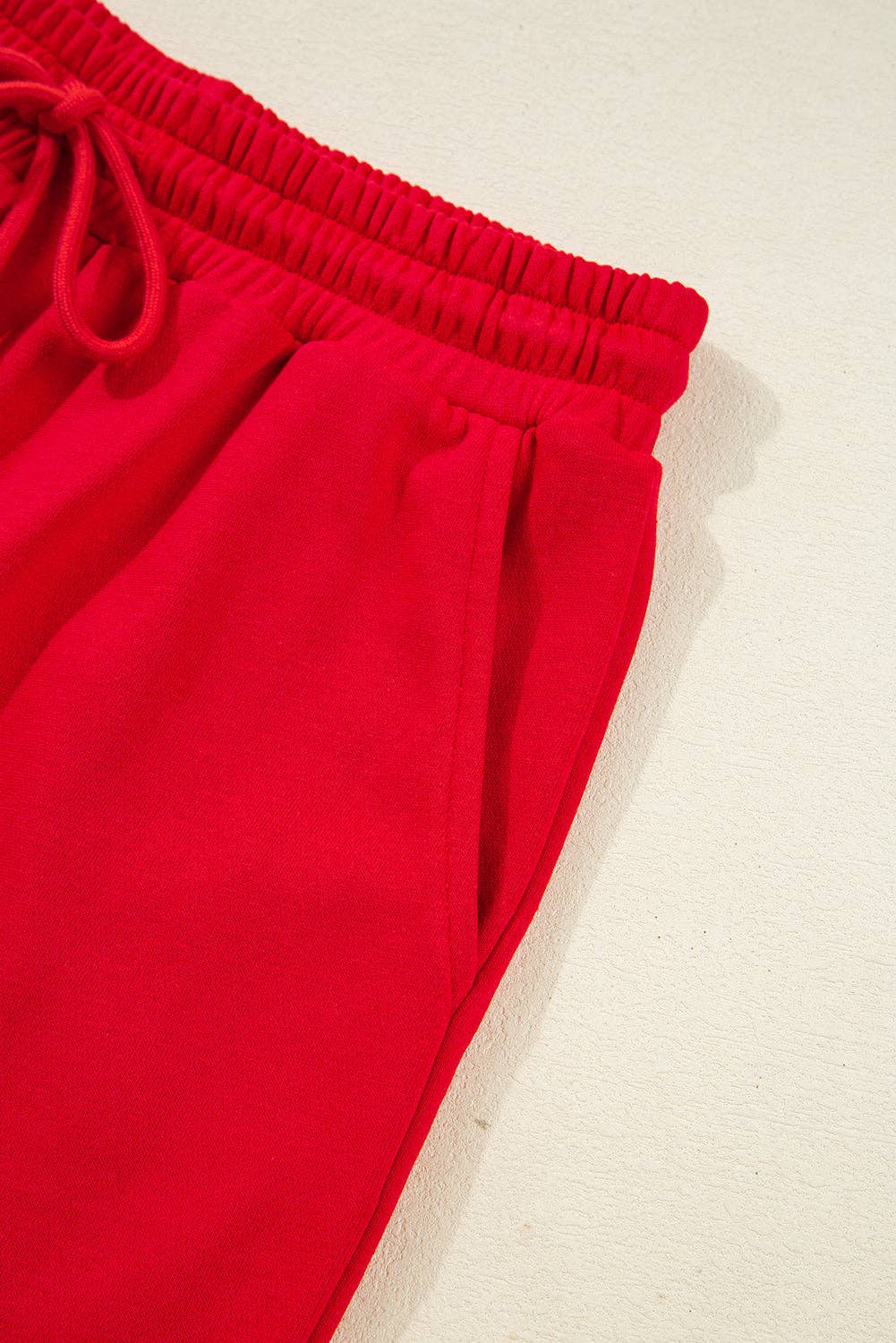 Fiery Red Varsity Striped Sleeve Drop Shoulder Sweatshirt and Short Set for wholesale on Faire8