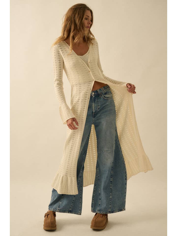 Promesa USA – Engroshandel Cardigan - Dame – Pointelle ribstrikket cardigan med trompetærmer12