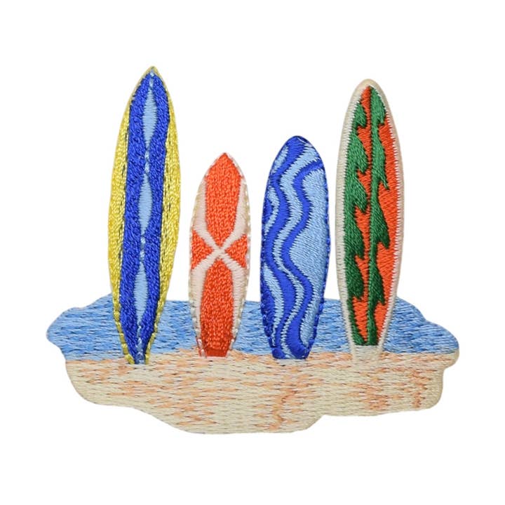 Four Colorful Surf Boards, Beach Sand, Iron on Patch for wholesale by Wholesale Applique