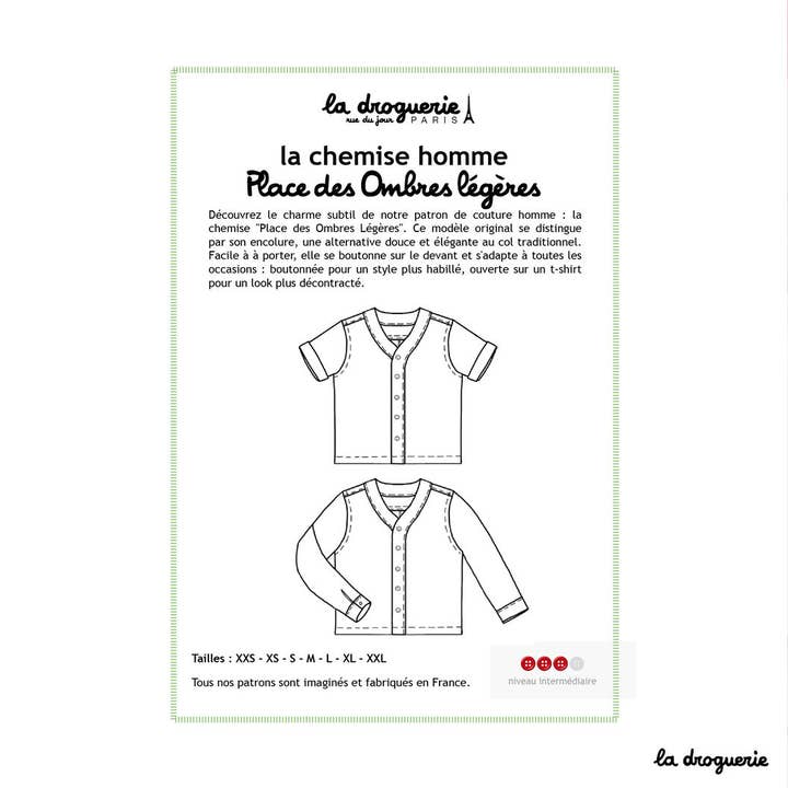 Cartamodello della camicia da uomo Place des Ombres légères per la vendita all'ingrosso da parte di LA DROGUERIE
