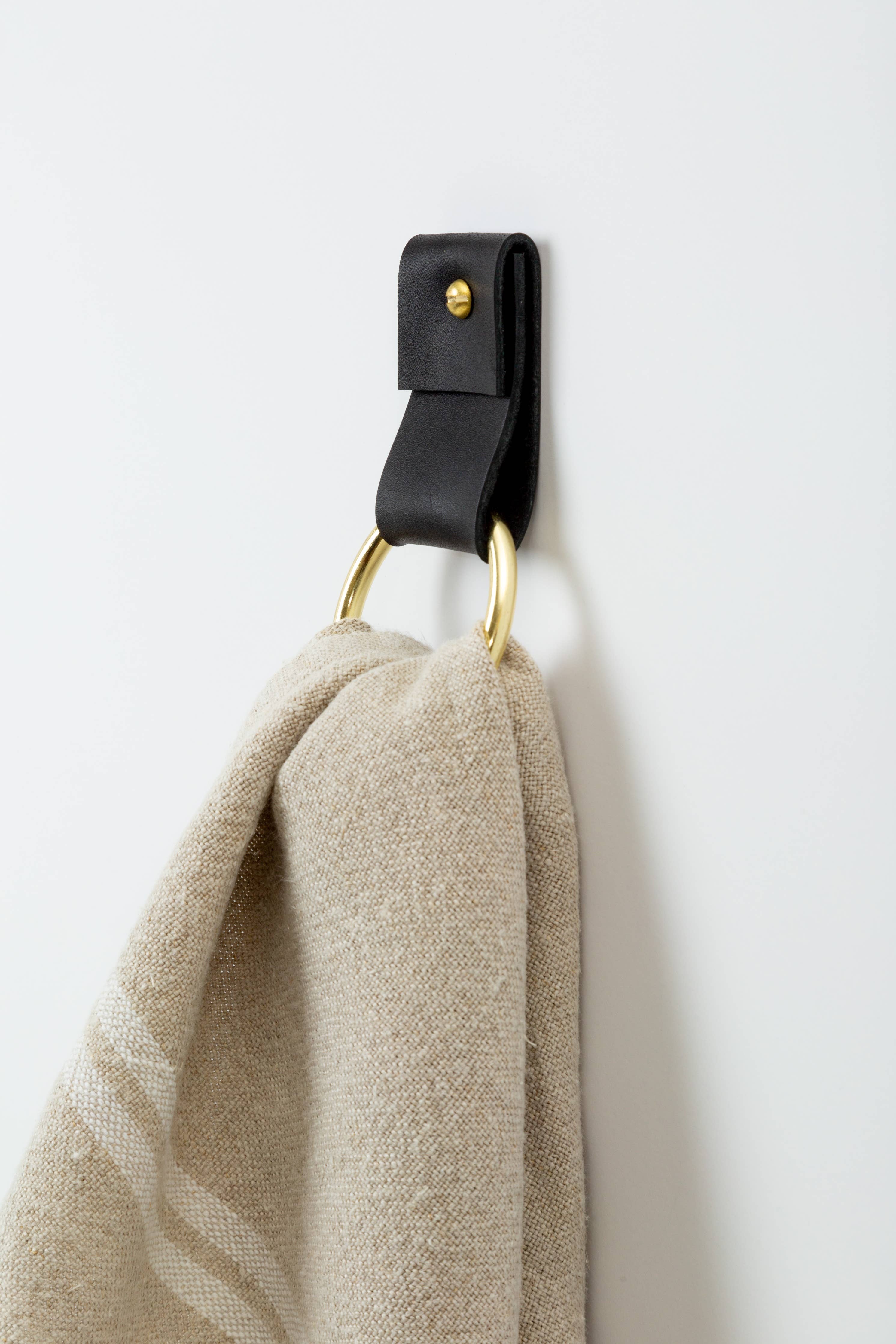 Keyaiira - Vendita all'ingrosso Porta asciugamani/gancio per asciugamani - Porta asciugamani piccolo largo in pelle - Anello in ottone [estremità piatta]10