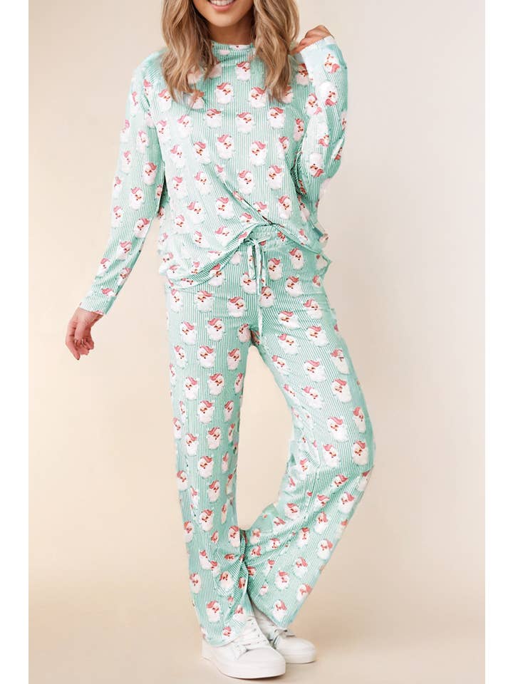 LA Society - Wholesale Lounge Set - Women's - Santa Claus Striped Print Loose Fit Two Piece Lounge Set