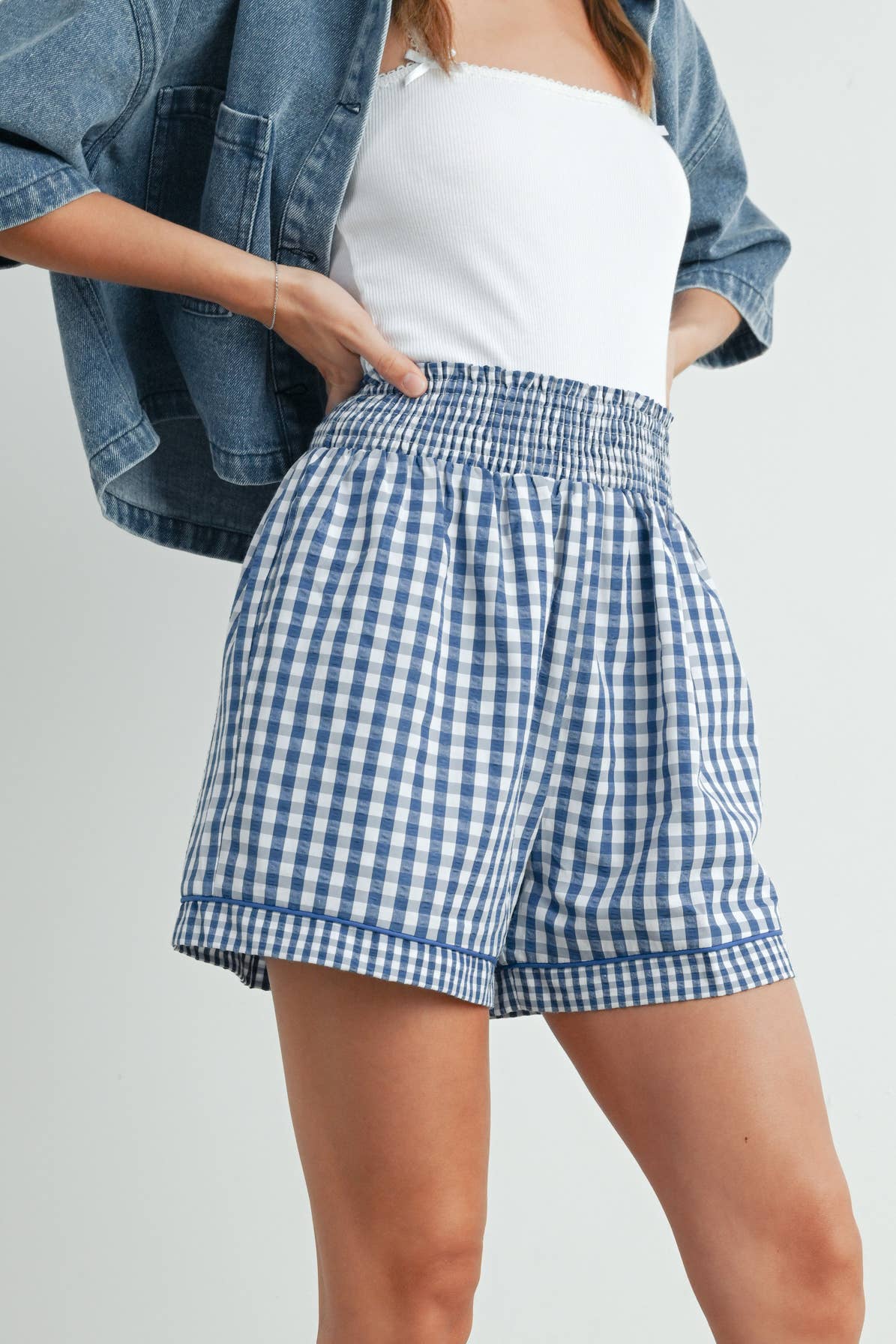 BUTTERMELON - Wholesale Korte broeken - Dames - Garterized Gingham Shorts - BMP765823