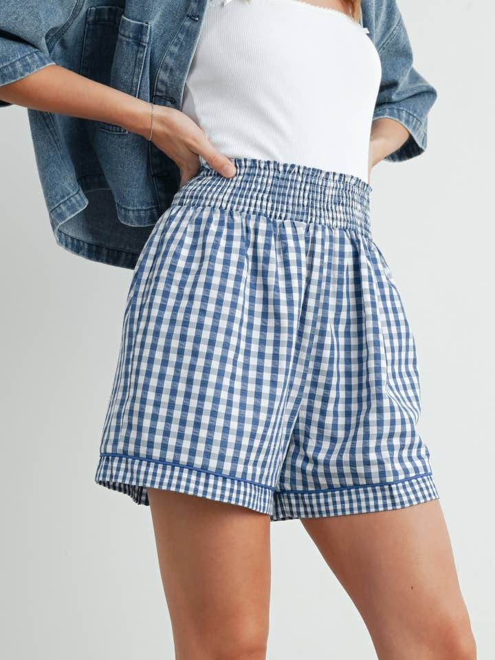 Short en vichy élastiqué - BMP7658 pour la vente par BUTTERMELON