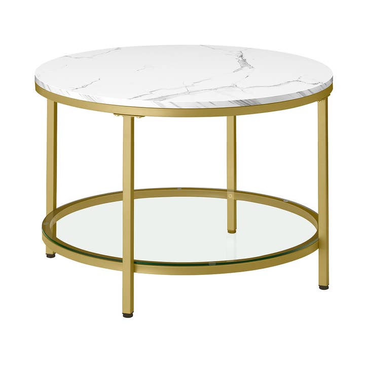 Ronde salontafel met blad van imitatiemarmer en glazen opbergruimte 3 voor wholesale door Greenwestons