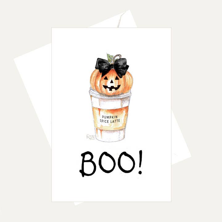 BOO! Jack O 'Lantern Halloween - Pumpkin Latte - Fall Card for wholesale by Bellflower Girl