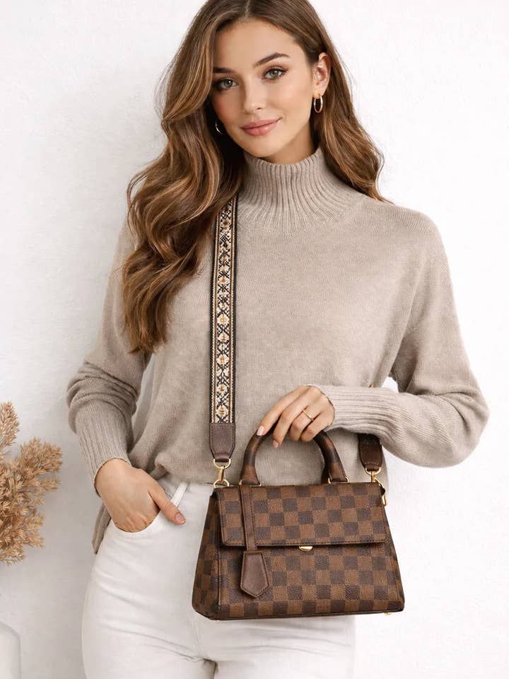 Designer Inspired Women’s Check & Monogram Mini Handbag with Adjustable Strap for wholesale by Miss Bold