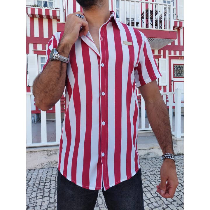 BM Clothing – Großhandel Hemd mit Button-down-Kragen – Herren – Rotes Streifenhemd