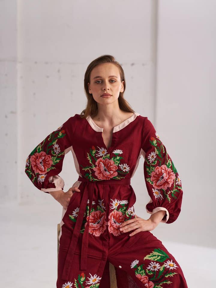 Embroidered Dress Roksolana Red for wholesale by Handmade Originals Ukraine