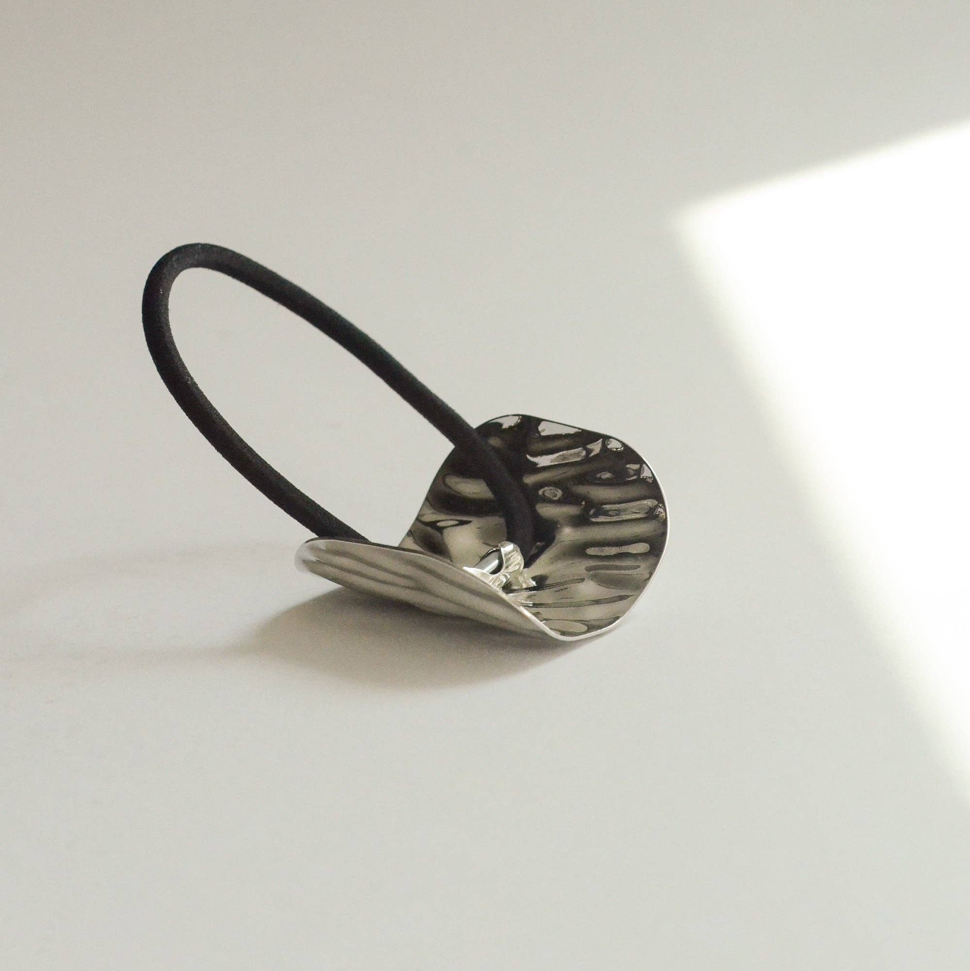 nar'sha - Wholesale Hair Tie - Wide Textured Metal Ponytail Hair Tie | Silver1