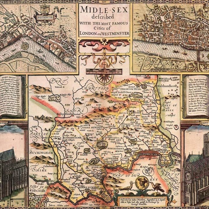 Middlesex Historische kaart 1000 stukjes legpuzzel (1610) voor wholesale door Map Marketing Limited