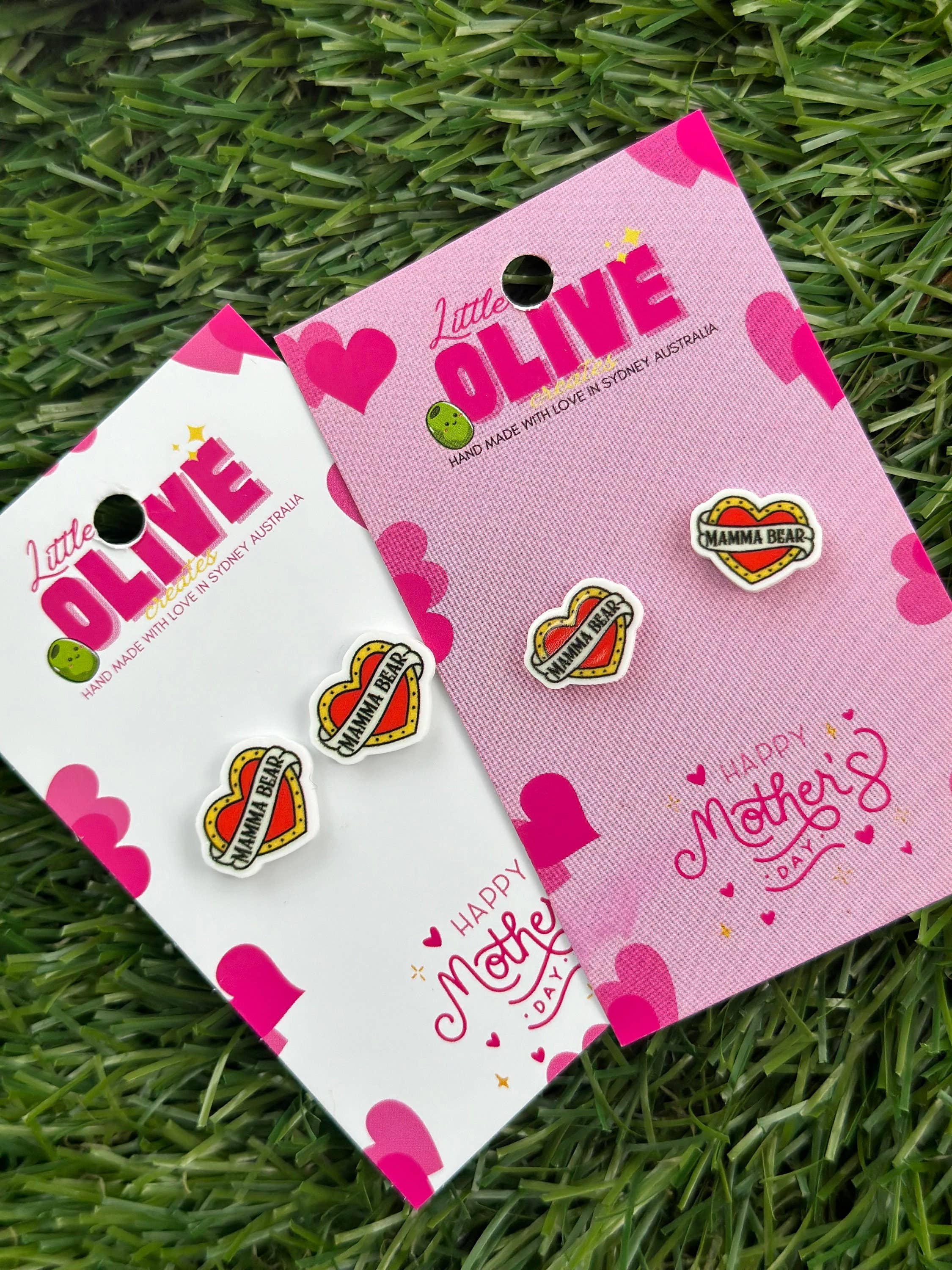 Little Olive Creates - Wholesale Stud/post earrings - Radiant Tattoo Heart 'Mamma Bear' & 'Cool Mum' Stud Earrings3
