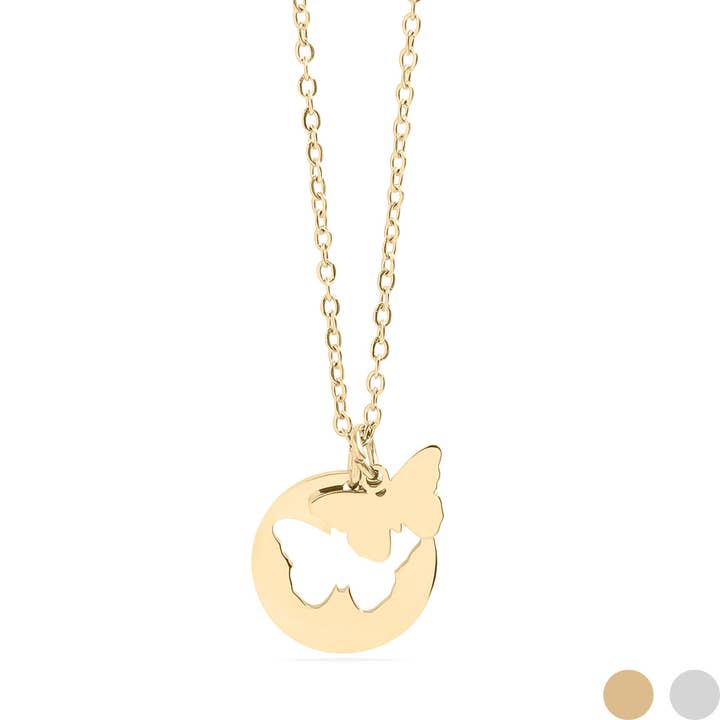 WJW - Wholesale Pendant/Charm Necklace - 18K Gold PVD Stainless Steel Butterfly Cutout Necklace