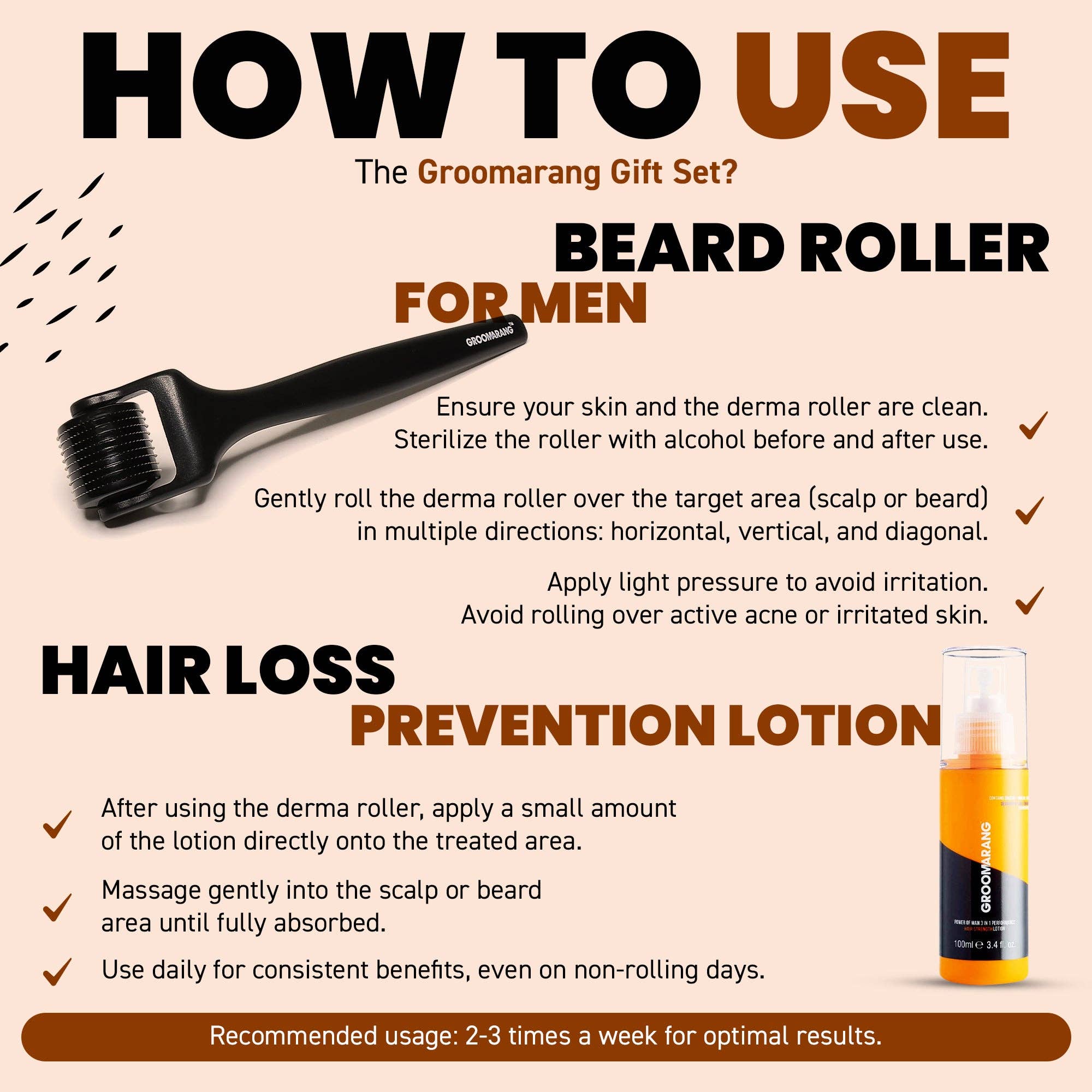 My Wholesale Warehouse – wholesale Haircare set/kit – Men's – Groomarang 'Power of Man' Hair and Beard Growth Kit- Groomarang Power of Man 3 in 1 Performance 'Hairloss Prevention Lotion' 100ml + Groomarang 'Rock n Roll' Beard and Hair Growth Roller - 0.5mm8