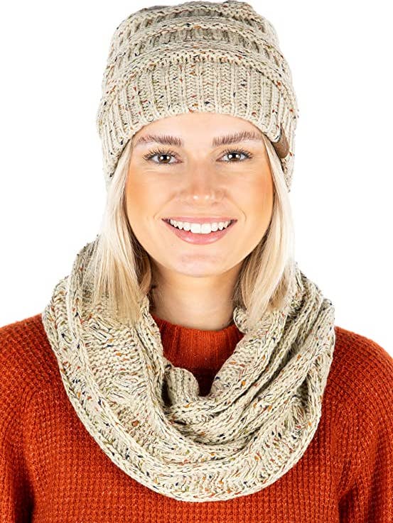 Beanie/Infinity Scarf Bundle (Oatmeal Confetti) for wholesale by Funky Junque
