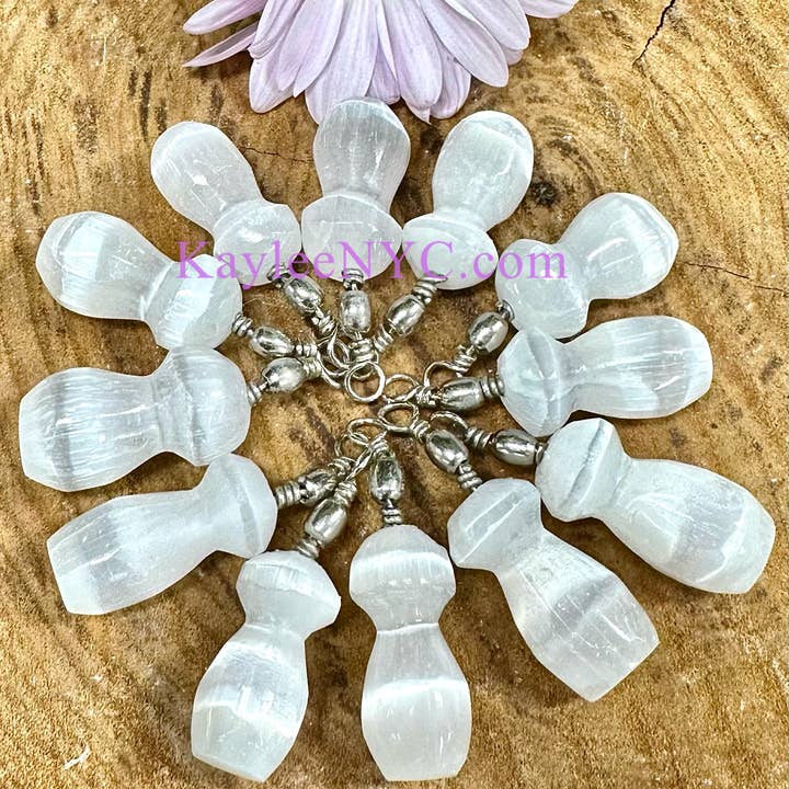 Natural Selenite aka Satin Spar Mushroom Pendant for wholesale by KayleeNYC