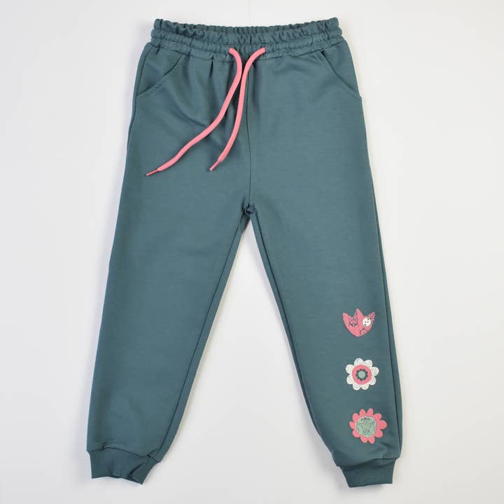 Teal Vintage Flowers Hoodie Joggers Set for wholesale on Faire