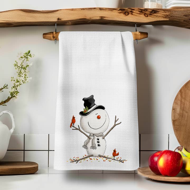 Snowman Holiday Waffle Weave Kitchen & Hand Towel for wholesale by Fernville Creations