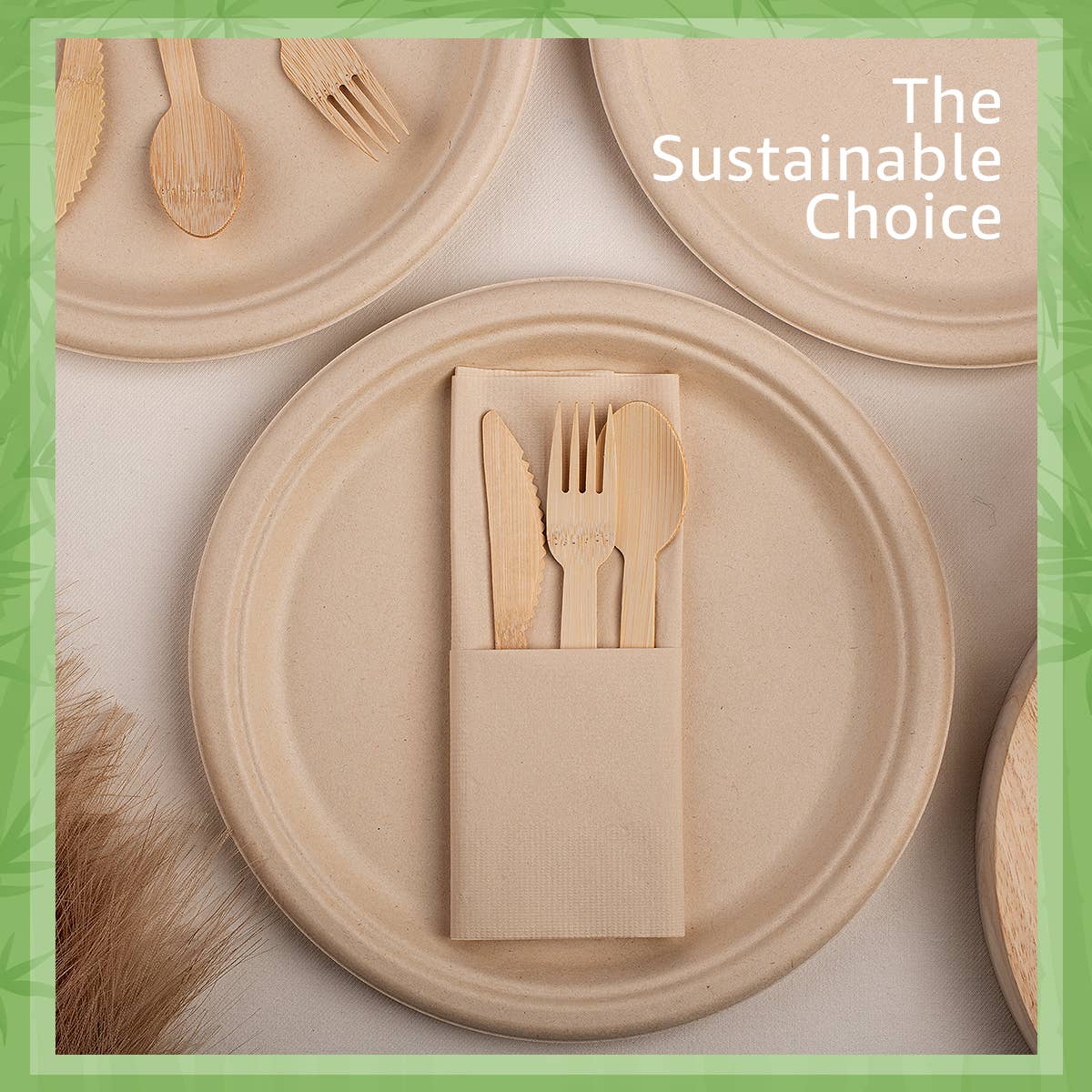 Ibambo – wholesale Disposable plate – Ibambo Bamboo Disposable Paper Plates - 10 Inch - 125 Pack7