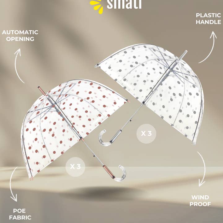 Pack of 6 Copper and Silver Polka Dot Umbrellas for wholesale by SMATI
