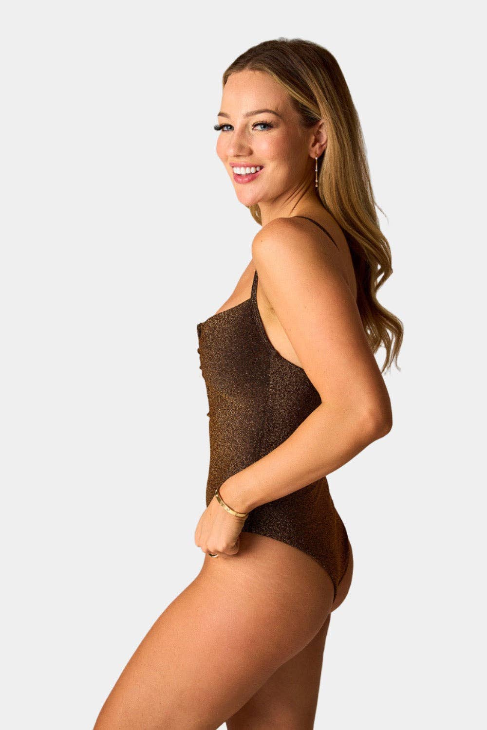 Brown Tilly Deep V One-Piece Swimsuit - Copper for wholesale on Faire1