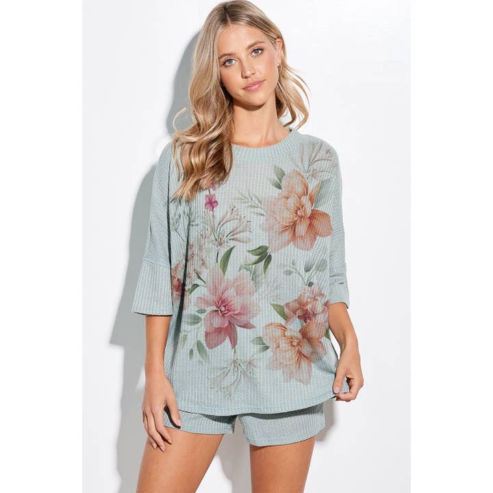 Conjunto de pantalones cortos tipo gofre con estampado floral para venta al por mayor de Phil Love