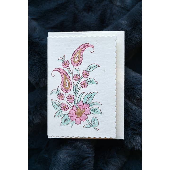 Paper Mirchi - Wholesale Everyday Greeting Card - Hand Block Printed Greeting Card - GC Kairi Mint Rose
