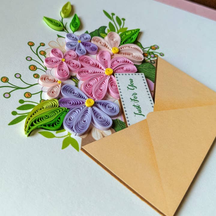 Blue Bird Cards - Vente Cartes de déclaration d'amour - Carte à croquer avec enveloppe florale Just for You3