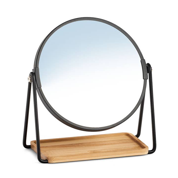 Cosmetic mirror, 1X/2X, metal/bamboo, black for wholesale by Zeller Present